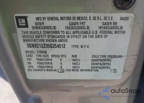 2005 Chevrolet Avalanche 1500 Ls из США, поврежденный, VIN 3GNEC12Z05G254512